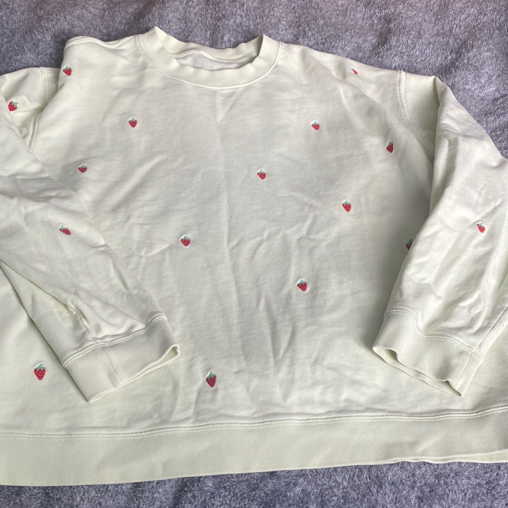 Cream Sweatshirt with Strawberry Embroidery